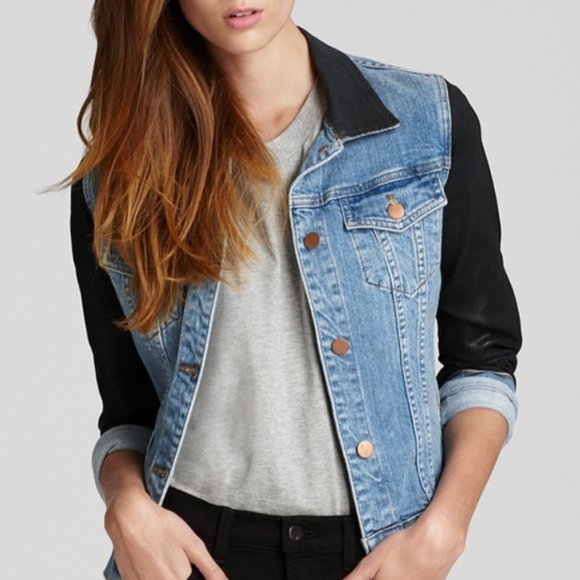 J Brand Bowie Denim Jacket Two-tone Coated Leather Effect: Model Off Duty Vibes - Picture 9 of 12